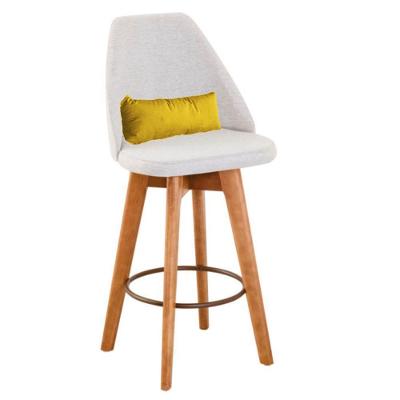 Banqueta Com Encosto Linho Bege E Almofada Amarelo