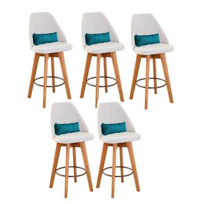 Kit 05 Banquetas Bege Claro E Almofada Corino Azul Turquesa