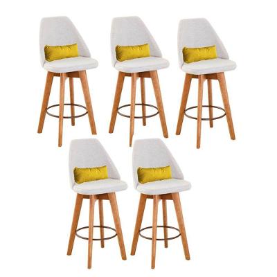 Kit 05 Banquetas Bege Claro E Almofada Corino Amarelo