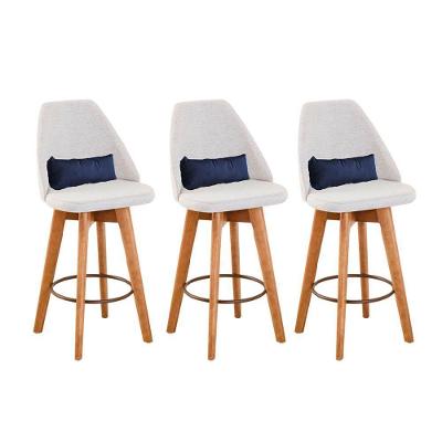 Kit 3 Banquetas Bege Claro E Almofada Azul Marinho