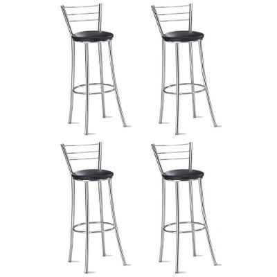 Kit 4 Banquetas Para Bancada Cromada Assento Preto