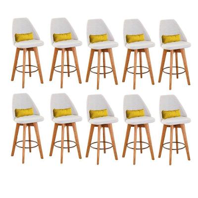 Kit 10 Banquetas Linho Bege E Almofada Sintético Amarelo