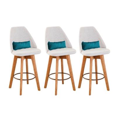 Kit 03 Banquetas Linho Bege E Almofada Azul Turquesa