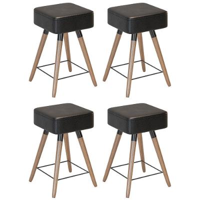 Kit 04 Banquetas Baixas 50x32cm Com Pés Palito Corano Preto