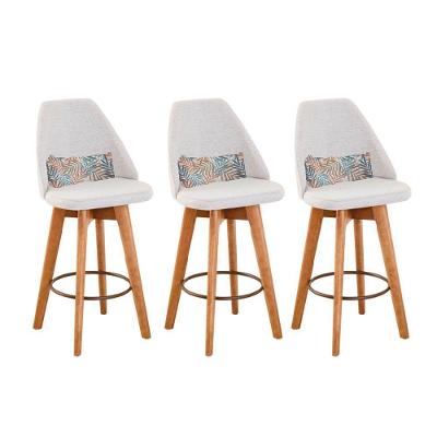 Kit 03 Banquetas Linho Bege E Almofada Folhas
