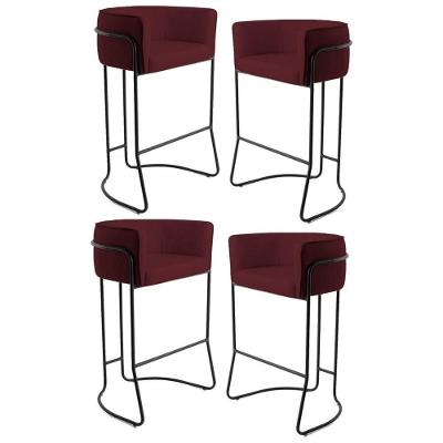 Kit 4 Banquetas Base Aço Preto B-278 Marsala