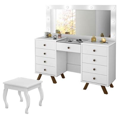 Penteadeira 8 Gavetas E Porta Joias Com Banqueta Branco