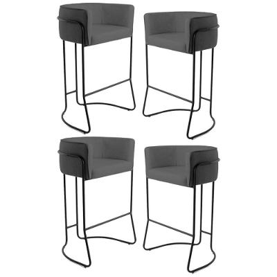 Kit 4 Banquetas Base Aço Preto C-03 Corano Cinza Chumbo