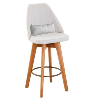 Banqueta Com Encosto Linho Bege E Almofada Suede Branco