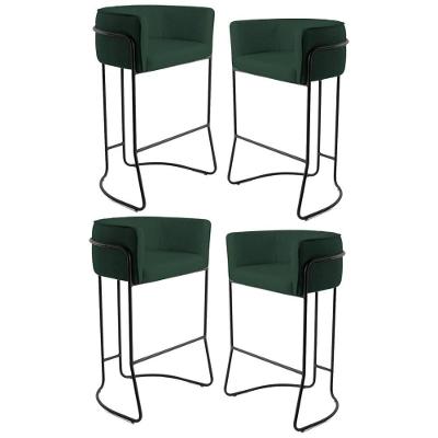 Kit 4 Banquetas Base Aço Preto Verde Musgo