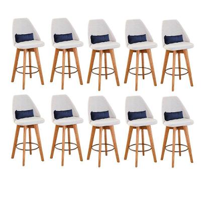 Kit 10 Banquetas Bege Claro E Almofada Suede Azul Marinho