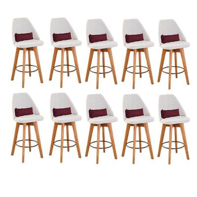 Kit 10 Banquetas Bege Claro E Almofada Suede Bordô