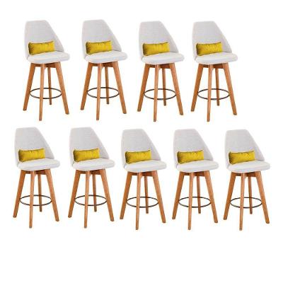 Kit 09 Banquetas Com Encosto Linho Bege E Almofada Amarelo