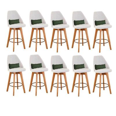 Kit 10 Banquetas Linho Bege E Almofada Suede Verde Musgo