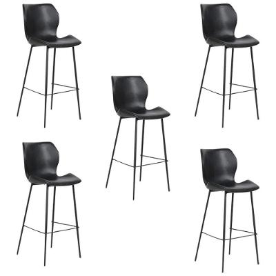 Kit 5 Banquetas Alta Com Encosto Para Bancada Cozinha Penha R02 Pu Preto - Mpozenato