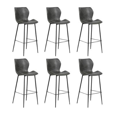 Kit 6 Banquetas Alta Com Encosto Para Bancada Cozinha Penha R02 Pu Cinza Chumbo - Mpozenato