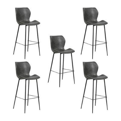 Kit 5 Banquetas Alta Com Encosto Para Bancada Cozinha Penha R02 Pu Cinza Chumbo - Mpozenato