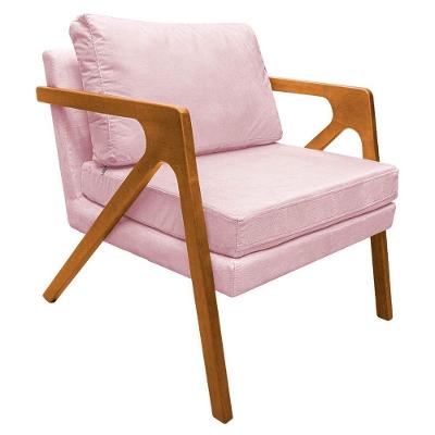 Poltrona Decorativa Elizabeth Suede Cor Rosa Bebê