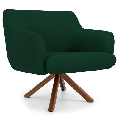 Poltrona Giratória Base Giromad Madeira Jade Veludo Musgo