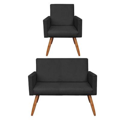 Kit Poltrona e Namoradeira Nina Suede Preto