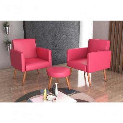 Conjunto 02 Poltronas E 1 Puff Dallas - Rosa Courano