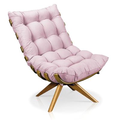 Poltrona Giratória Costela Suede Base Madeira Ma25 Rosa Bebê
