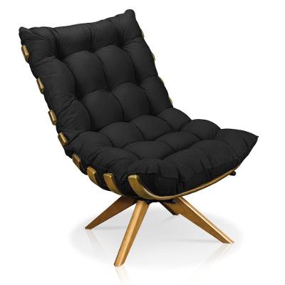 Poltrona Giratória Costela Suede Base Madeira Ma25 Preto