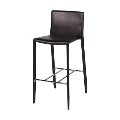 Banqueta Com Encosto Glam Em Pu Marrom Base De Aço