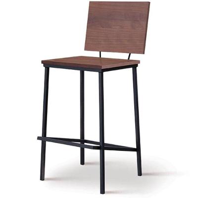 Banqueta Alta Nova Iorque Industrial Daf Móveis Em Madeira Maciça 20 Mm Castanho Base Aço Preto