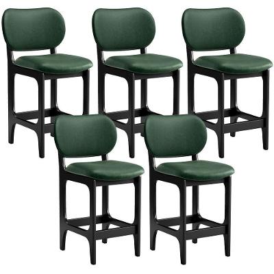 Kit 05 Banquetas Baixa Bar Cozinha E Sala De Jantar Fixa Betta L02 Preto Facto Verde Musgo
