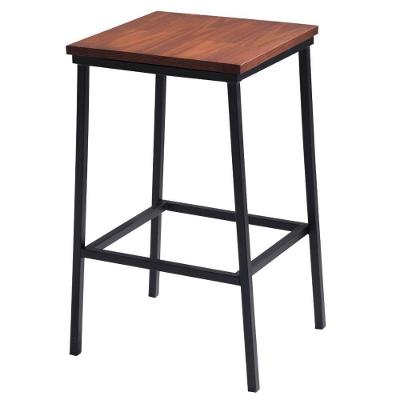 Banqueta Alta Chicago Industrial Daf Móveis Madeira Maciça 20Mm Castanho Base Aço Carbono Preto