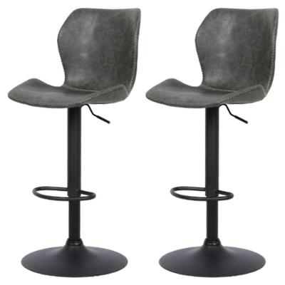 Kit 2 Banquetas Altas Itajaí Rivatti Madeira Revestida Em Poliuretano (Pu) Cinza Base Disco Preta