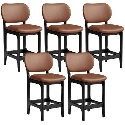Kit 05 Banquetas Baixa Bar Cozinha E Sala De Jantar Fixa Betta L02 Preto Couríssimo Marrom