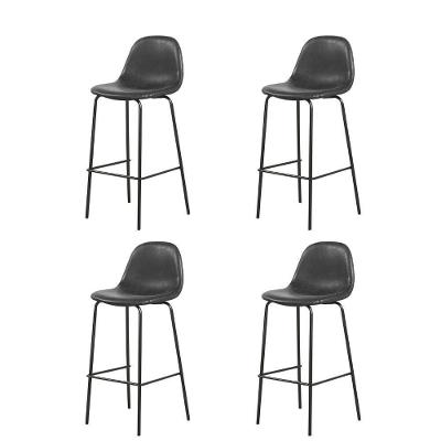Kit 4 Banquetas Altas Tânia Rivatti Pu Preto Vintage Base Aço Pintura Preta