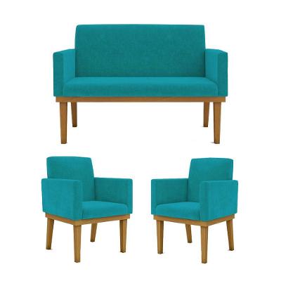 Ki 02 Poltronas Com Base + Namoradeira Sala azul Turquesa
