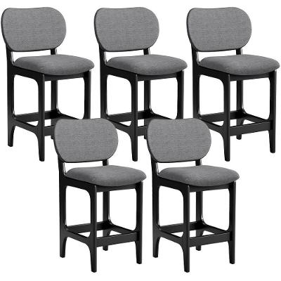 Kit 05 Banquetas Baixa Bar Cozinha E Sala De Jantar Fixa Betta L02 Preto Linho Cinza Escuro