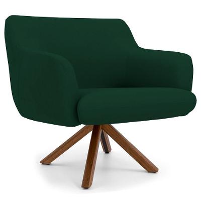 Poltrona Decorativa Giratória Base Giromad Madeira Jade B-303 Veludo Verde Musgo - Domi