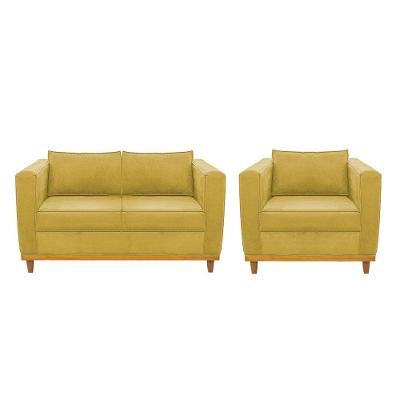 Kit Sofá 2 Lugares Poltrona Europa Suede Amarelo