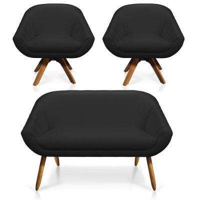 Kit 01 Namoradeira 02 Lugares E 02 Poltronas Giratória Giovana Corino Preto Mm30