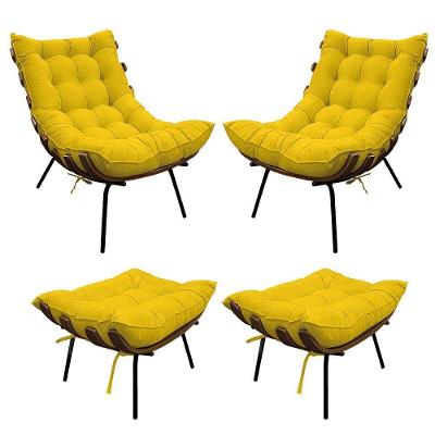 Kit 02 Poltronas E 02 Puffs Costela Base Fixa Corano