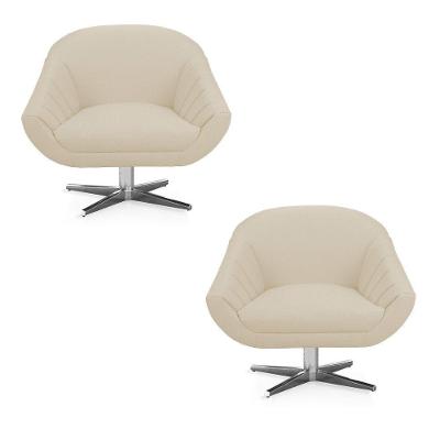Kit 02 Poltronas Giratória Giovana Linho Base Cromada A19 Grosso Bege