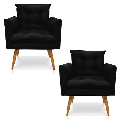 Kit 2 Poltronas Olivia Suede Pés Palito Castanho - Pallazio Cor Preto