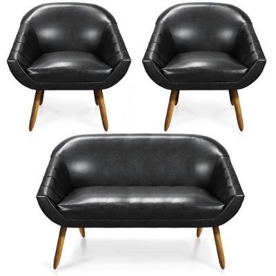 Kit 01 Namoradeira 02 Lugares E 02 Poltronas Giovana Corano Preto Pés Palito Castanho