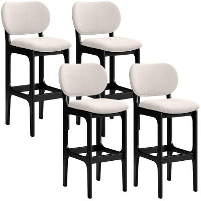 Kit 4 Banquetas Alta Betta Preto Linho Cru