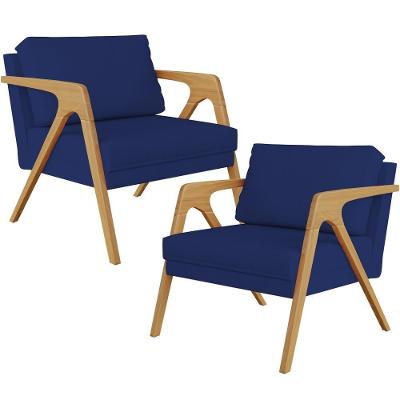 Kit 02 Poltronas Pietra L02 Suede Azul Marinho