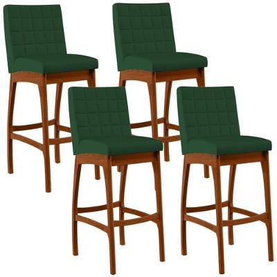 Kit 04 Banquetas Altas Cozinha Mila B04 Suede Verde Musgo