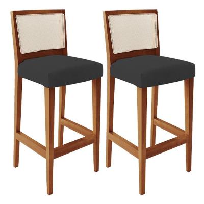 Kit 02 Banquetas Alta Cozinha Zion L02 Suede Preto