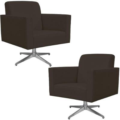 Kit 02 Poltronas Base Giratória Suede Marrom