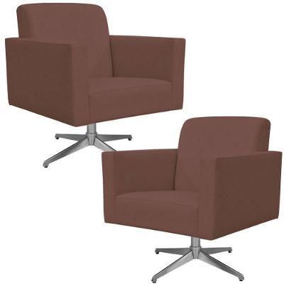 Kit 02 Poltronas Base Giratória Suede Rosê