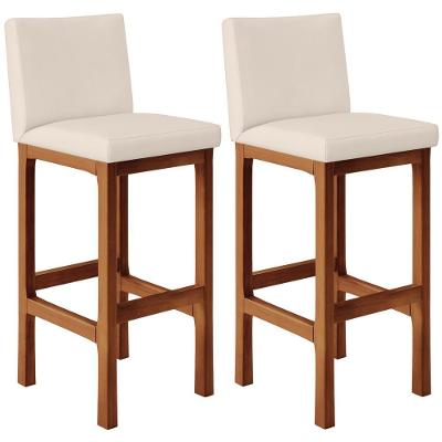 Kit 02 Banquetas Altas Cozinha Alya L02 Suede Bege